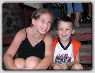 Cody and Harlee waiting to ride the rail back to the top