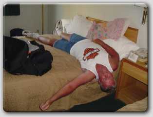 Dad joking about how tired he was after the first day of riding.