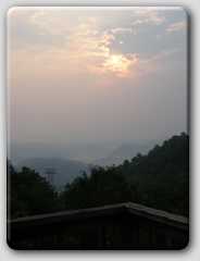 The view of the sunrise from our chalet balcony.